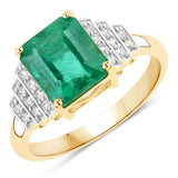 2.86 Carat Genuine Zambian Emerald and White Diamond 14K Yellow Gold Ring