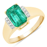 1.89 Carat Genuine Zambian Emerald and White Diamond 14K Yellow Gold Ring