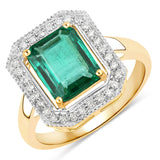 2.27 Carat Genuine Zambian Emerald and White Diamond 14K Yellow Gold Ring