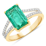 3.00 Carat Genuine Zambian Emerald and White Diamond 14K Yellow Gold Ring
