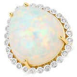 24.85 Carat Genuine Ethiopian Opal and White Diamond 14K Yellow Gold Ring