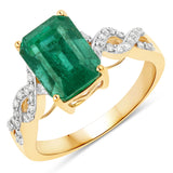 3.20 Carat Genuine Zambian Emerald and White Diamond 14K Yellow Gold Ring