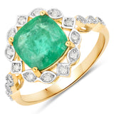 2.22 Carat Genuine Zambian Emerald and White Diamond 14K Yellow Gold Ring