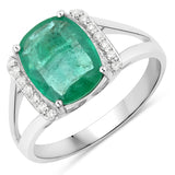 1.98 Carat Genuine Zambian Emerald and White Diamond 14K White Gold Ring