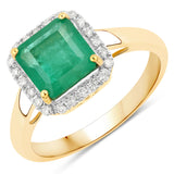 2.17 ct Genuine Zambian Emerald and White Diamond 14K Yellow Gold Ring