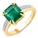 2.93 ct Genuine Zambian Emerald and White Diamond 14K Yellow Gold Ring