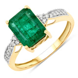 2.59 Carat Genuine Zambian Emerald and White Diamond 14K Yellow Gold Ring