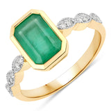1.58 ct Genuine Zambian Emerald and White Diamond 14K Yellow Gold Ring