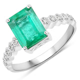 2.25 Carat Genuine Zambian Emerald and White Diamond 14K White Gold Ring