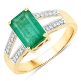 1.94 Carat Genuine Zambian Emerald and White Diamond 14K Yellow Gold Ring