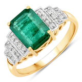 2.17 ct Genuine Zambian Emerald and White Diamond 14K Yellow Gold Ring for women