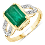 2.45 Carat Genuine Zambian Emerald and White Diamond 14K Yellow Gold Ring