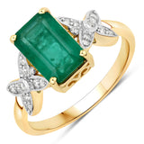 2.16 Carat Genuine Zambian Emerald and White Diamond 14K Yellow Gold Ring