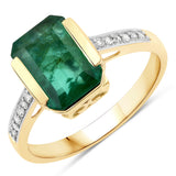 2.56 Carat Genuine Zambian Emerald and White Diamond 14K Yellow Gold Ring