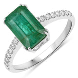 2.42 Carat Genuine Zambian Emerald and White Diamond 14K White Gold Ring