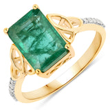 2.64 Carat Genuine Zambian Emerald and White Diamond 14K Yellow Gold Ring