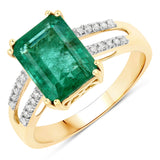 3.04 Carat Genuine Zambian Emerald and White Diamond 14K Yellow Gold Ring