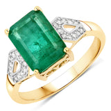2.93 ct Genuine Zambian Emerald and White Diamond 14K Yellow Gold Ring for women