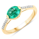 1.04 Carat Genuine Zambian Emerald and White Diamond 14K Yellow Gold Ring