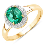 1.31 Carat Genuine Zambian Emerald and White Diamond 14K Yellow Gold Ring