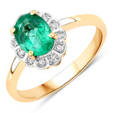 1.38 ct Genuine Zambian Emerald and White Diamond 14K Yellow Gold Ring