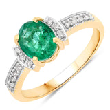 1.58 ct Genuine Zambian Emerald and White Diamond 14K Yellow Gold Ring for women