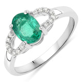 1.20 Carat Genuine Zambian Emerald and White Diamond 14K White Gold Ring