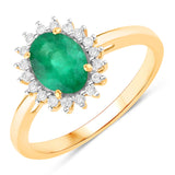 1.37 Carat Genuine Zambian Emerald and White Diamond 14K Yellow Gold Ring