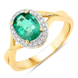 1.38 ct Genuine Zambian Emerald and White Diamond 14K Yellow Gold Ring for women