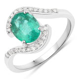 1.52 Carat Genuine Zambian Emerald and White Diamond 14K White Gold Ring