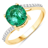 1.56 Carat Genuine Zambian Emerald and White Diamond 14K Yellow Gold Ring