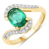 1.42 ct Genuine Zambian Emerald and White Diamond 14K Yellow Gold Ring