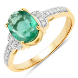 1.65 Carat Genuine Zambian Emerald and White Diamond 14K Yellow Gold Ring