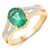 1.66 Carat Genuine Zambian Emerald and White Diamond 14K Yellow Gold Ring