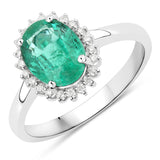 1.98 ct Genuine Zambian Emerald and White Diamond 14K White Gold Ring