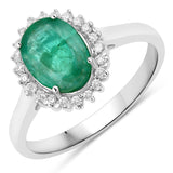 1.71 Carat Genuine Zambian Emerald and White Diamond 14K White Gold Ring