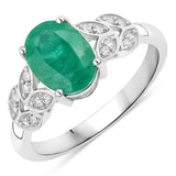 1.73 Carat Genuine Zambian Emerald and White Diamond 14K White Gold Ring