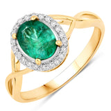 1.19 Carat Genuine Zambian Emerald and White Diamond 14K Yellow Gold Ring
