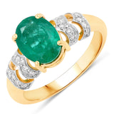 1.81 Carat Genuine Zambian Emerald and White Diamond 14K Yellow Gold Ring