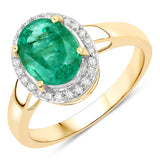 2.24 Carat Genuine Zambian Emerald and White Diamond 14K Yellow Gold Ring