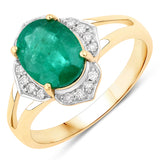 2.02 ct Genuine Zambian Emerald and White Diamond 14K Yellow Gold Ring