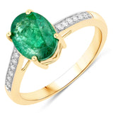 1.84 Carat Genuine Zambian Emerald and White Diamond 14K Yellow Gold Ring