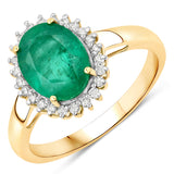 2.41 ct Genuine Zambian Emerald White Diamond 14K Yellow Gold Ring for women