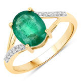 1.71 Carat Genuine Zambian Emerald and White Diamond 14K Yellow Gold Ring