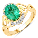 3.00 ct Genuine Zambian Emerald and White Diamond 14K Yellow Gold Ring