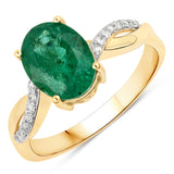 2.41 ct Genuine Zambian Emerald and White Diamond 14K Yellow Gold Ring for women