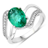 1.95 Carat Genuine Zambian Emerald and White Diamond 14K White Gold Ring