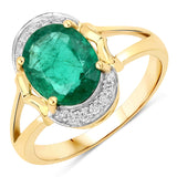 2.23 ct Genuine Zambian Emerald and White Diamond 14K Yellow Gold Ring