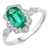 1.38 Carat Genuine Zambian Emerald and White Diamond 14K White Gold Ring