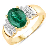 2.25 Carat Genuine Zambian Emerald and White Diamond 14K Yellow Gold Ring